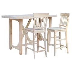 Bar Height Table With 2 Slat Back Bar Stools - 30 in. Seat Height