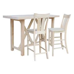 Bar Height Table With 2 Splat Back Bar Stools - 30 in. Seat Height