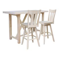 Bar Height Table With 2 Splat Back Swivel Bar Stools - 30 in. Seat Height