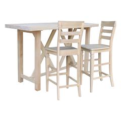 Bar Height Table With 2 Ladder Back Bar Stools - 30 in. Seat Height