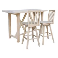 Bar Height Table With 2 Slat Back Swivel Bar Stools - 30 in. Seat Height