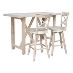 Bar Height Table With 2 Cross Back Swivel Bar Stools - 30 in. Seat Height