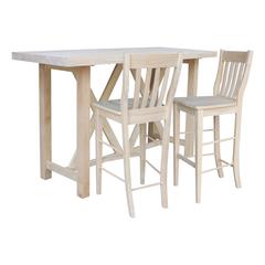 Bar Height Table With 2 Slat Back Bar Stools - 30 in. Seat Height