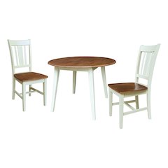 42" Solid Wood Round Dual Drop Leaf Dining Table with 2 Chairs