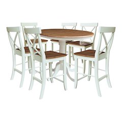 36" Round Extension Dining Table with 6 Counter Height Stools