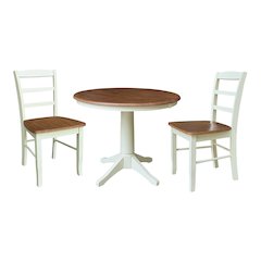 36" Round Extension Dining Table with 12" Leaf and 2 Dining Chairs