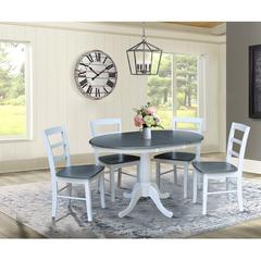 36" Round Extension Dining Table with 4 Madrid Ladderback Chairs - 5 Piece Dining Set, White/Heather Gray