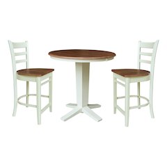 36" Solid Wood Round Extension Dining Table with 2 Counter Height Stools