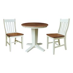 30" Solid Wood Round Top Dining Table with 2 Chairs