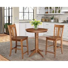 30" Round Pedestal Gathering Height Table with 2 San Remo Counter Height Stools