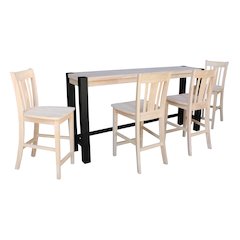 Solid Wood Tall Accent Table with Iron Legs and Four Stools