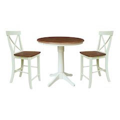 36" Round Extension Dining Table with 2 X-Back Counter Height Stools