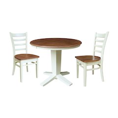 36" Solid Wood Round Extension Dining Table with 2 Dining Chairs