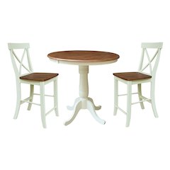 36" Round Extension Dining Table with 2 Counter Height Stools