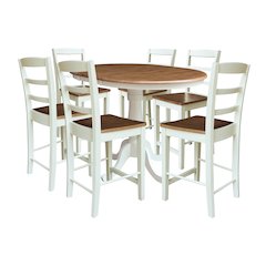 36" Round Top Pedestal Extension Dining Table with 12" Leaf and 6 Stools