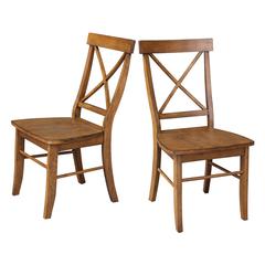 Set of Two X-Back Chairs  with Solid Wood Seats , Pecan