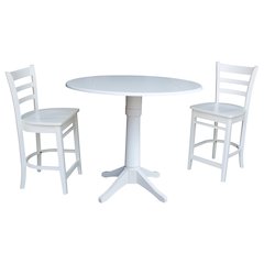 42"Round Pedestal Gathering Height Table with Two Counter Height Stools,Espresso