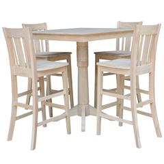 36" x 36" Square Top Pedestal Table With 4 Bar Height Stools (Set of 5)