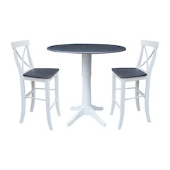 42" Round Top Dual Drop Leaf Pedestal Table with 2 Stools