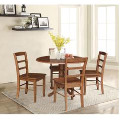 42" Dual Drop Leaf Pedestal Dining Table with 4 Madrid Ladderback Chairs