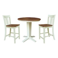 36" Solid Wood Round Top Dining Table with 2 Counter Height Stools
