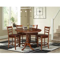 36" Round Extension Dining Table with 4 Emily Counter Height Stools - Five Piece Set, Espresso