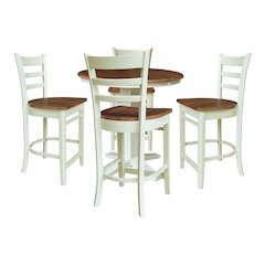 36" Solid Wood Round Extension Dining Table with 4 Counter Height Stools