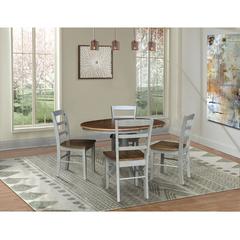 36" Round Extension Dining Table with 4 Madrid Ladderback Chairs - 5 Piece Dining Set, Distressed Hickory/Stone