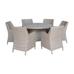 Outdoor 7 Piece Wicker Patio Furniture Set with a Round Table and 6 Chairs