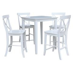 30" x 30" CounterHeight Dining Table with 4 X-Back Stools - 5 Piece Set