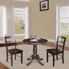 30" Round Top Pedestal Dining Table with 2 Madrid Ladderback Chairs