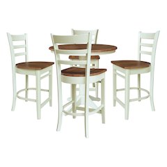 36" Solid Wood Round Top Pedestal Counter Height Table with 4 Stools