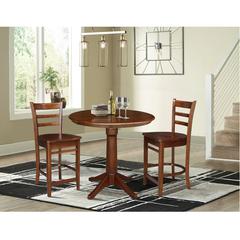 36" Round Extension Dining Table with 2 Emily Counter Height Stools - 3 Piece Set, Espresso