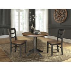 36" Round Extension Dining Table with Leaf and 2 Madrid Ladderback Chairs - 3 Piece Dining Set, Hickory-Washed coal