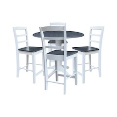 42" Round Top Dual Drop Leaf Pedestal Table with 4 Stools