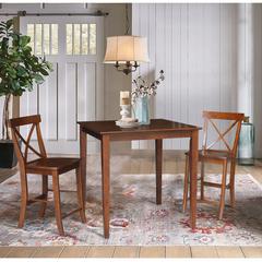 36" x 36" Counter Height Dining Table with 2 X-Back Stools, 24" Seat Height