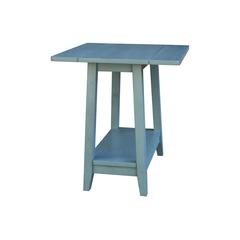 Solid Wood Square Drop Leaf Side Table in Antique Rubbed Ocean Blue