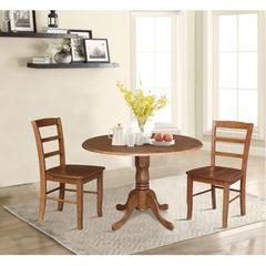 42" Dual Drop Leaf Pedestal Dining Table with 2 Madrid Ladderback Chairs
