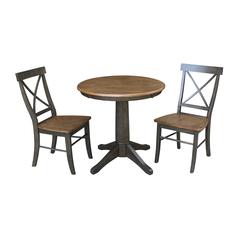 30" Round Top Pedestal Table With 2 X-Back Chairs - 3 Piece Set