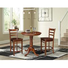 30" Round Pedestal Gathering Height Table with 2 Emily Counter Height Stools