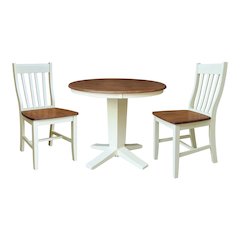 36" Solid Wood Round Top Pedestal Dining Table with 2 Chairs