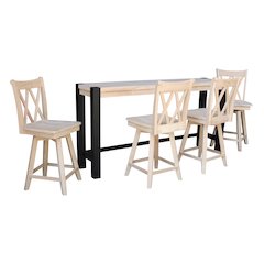 Solid Wood Tall Accent Table with Iron Legs and Four Stools
