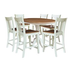 36" Round Pedestal Extension Counter Height Dining Table with 6 San Remo Stools