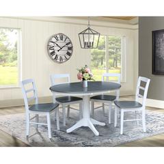 36" Round Extension Dining Table with 4 Madrid Ladderback Chairs - 5 Piece Dining Set, White and Heather Gray