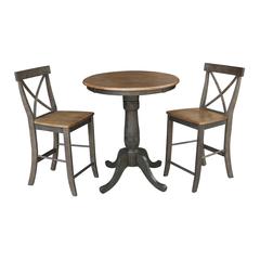 30" Round Pedestal Gathering Height Table With 2 X-Back Counter Height Stools