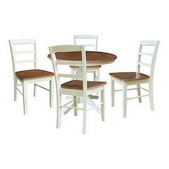 36" Round Extension Dining Table with 12" Leaf and 4 Dining Chairs