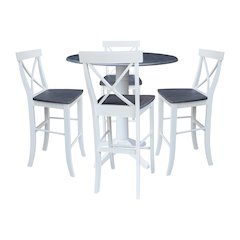 42" Round Top Dual Drop Leaf Pedestal Table with 4 Stools