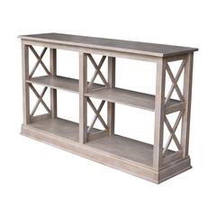 Hampton Sofa Server Table With Shelves, Washed Gray Taupe