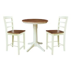 30" Round Pedestal Gathering Height Table With 2 Madrid Counter Height Stools
