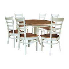 36" Round Top Pedestal Extention Table with 12" Leaf and 6 Dining Chairs
